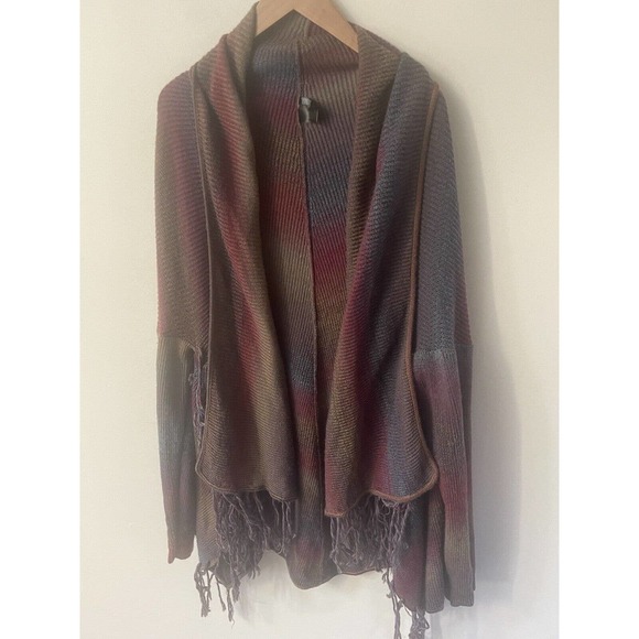 KAKTUS WATERFALL CARDIGAN WOMENS 2X3X FRINGE WARM BOHO SOUTHWESTERN OPEN SWEATER - Picture 1 of 12
